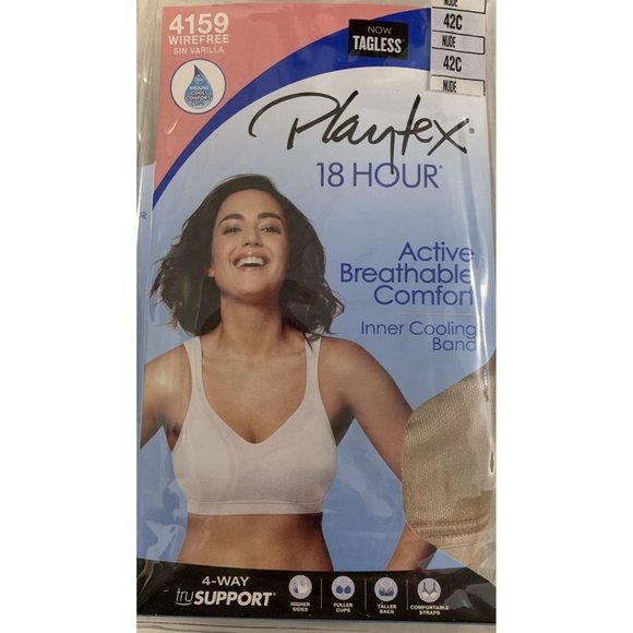 Playtex 18 Hour Womens Bra Size 42C Nude Wireless Cooling Band No Slip Strap - Picture 7 of 8